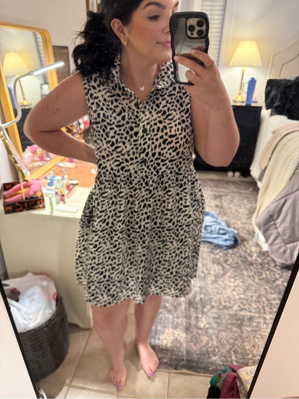 Umgee Black and White Sleeveless Animal Print Mini Dress